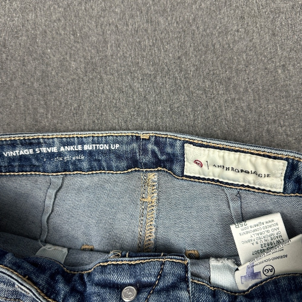 AG Anthropologie Vintage Stevie Ankle Button Up Jeans 25R Slim Straight Patch - Picture 2 of 11